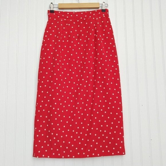 Vintage Red Polka Dot Wrap Midi Skirt Size S M Liz Claiborne Retro Pin Up Wiggle - Picture 8 of 10